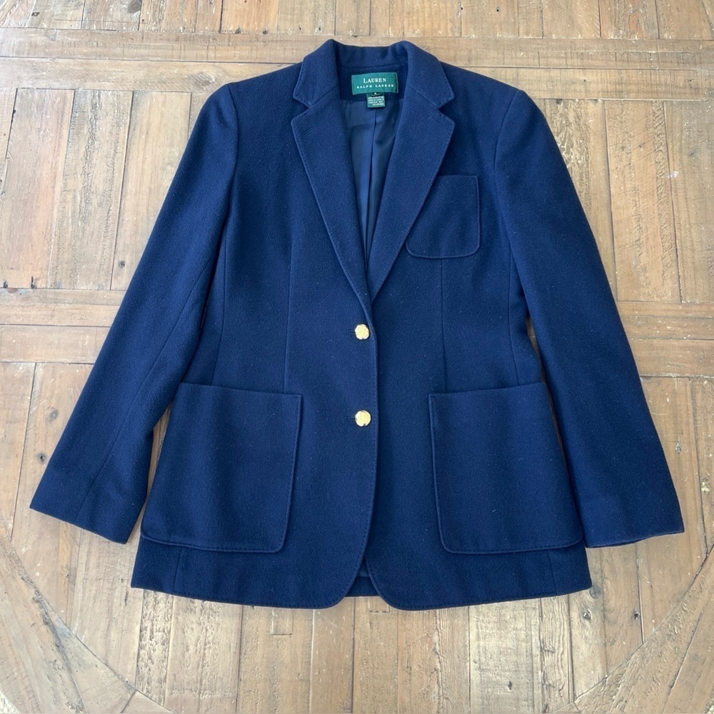 Ralph Lauren Blue Wool Cashmere Blazer Women’s 4 Preppy Y2K Academia Classic